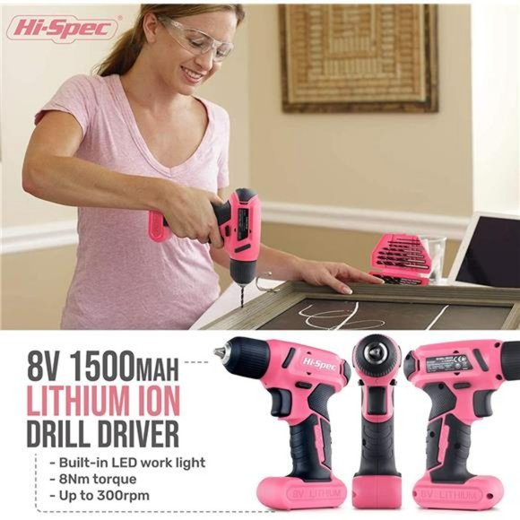 Hi-Spec 58pc Pink 8V USB Electric Drill Driver Tool Kit Set - Picture 2 of 7